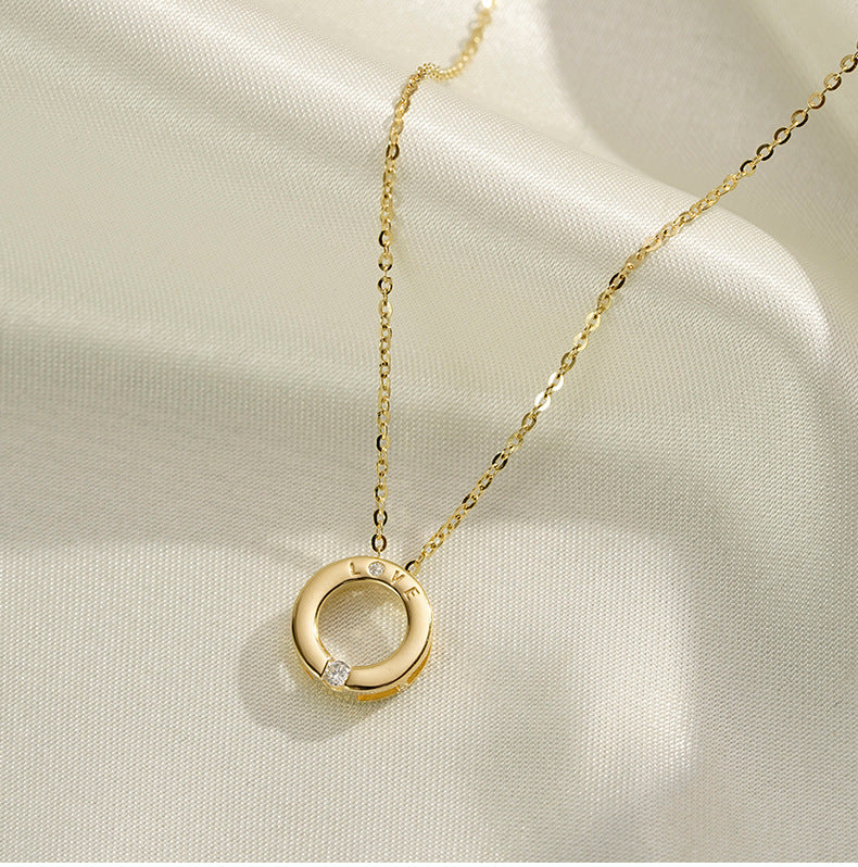 (Two Colours) White Zircon Love Circle Ring Pendants Collarbone Necklace for Women