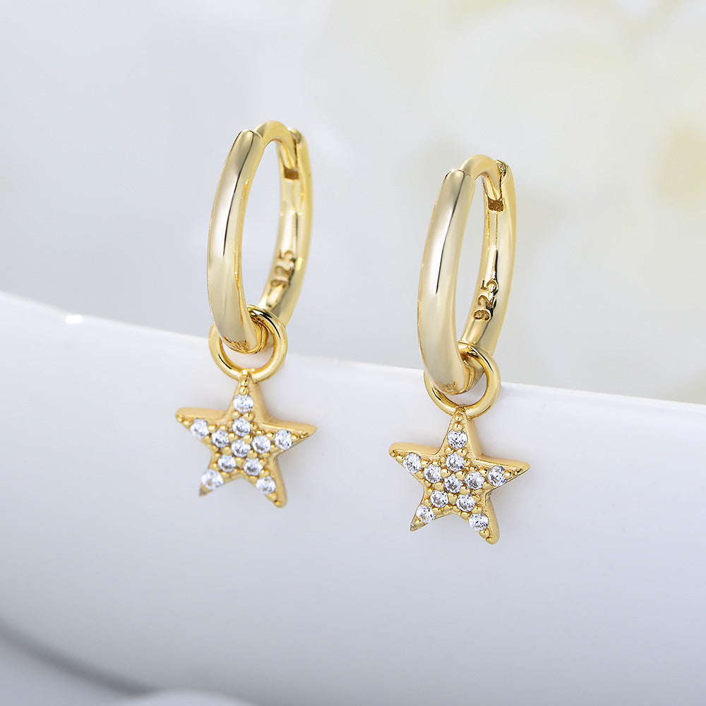 Full Zircon Star Silver Drop Earrings for Women