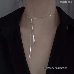 (Two Colours) Geometric Triangles Pendants 925 Silver Adjustable Collarbone Necklace for Women