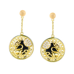 Tassel Moonlight Deer Round Pendant Zircon Sterling Silver Drop Earrings