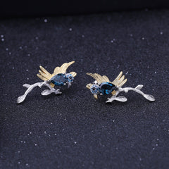 Magpie Design 925 Silver Natural London Blue Topaz Earrings for Women