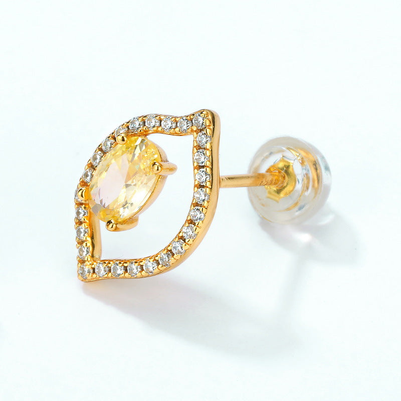 Yellow Oval Zircon Lemon Sterling Silver Stud Earrings