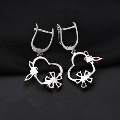 Natural Garnet Heart Shape with Butterfly and Flower Silver Drop Earrings for Women