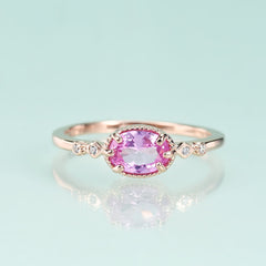Stylish Oval Barbie Pink Corundum Silver Ring