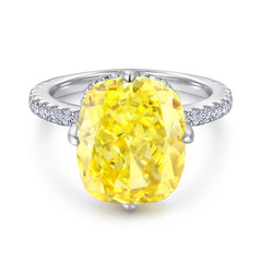 (6CT) Ice Cut Oval Yellow Zircon Cathedral Silver Ring for Women