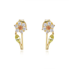 Colourful Zircon Flower Silver Studs Earrings for Women