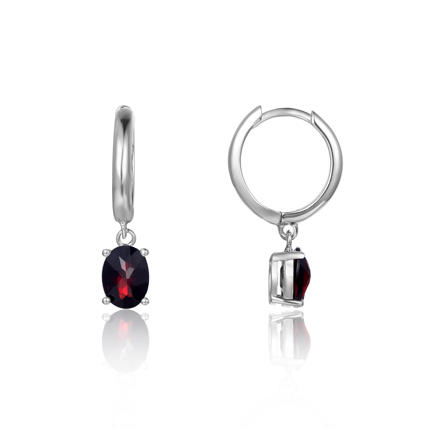 Solitaire Oval Natural Gemstone Pendant Silver Hoop Earrings