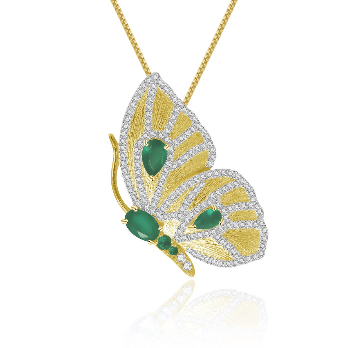 Brooch Pendant Dual-use Inlaid Natural Gemstone Flying Butterfly Pendant Silver Necklace for Women