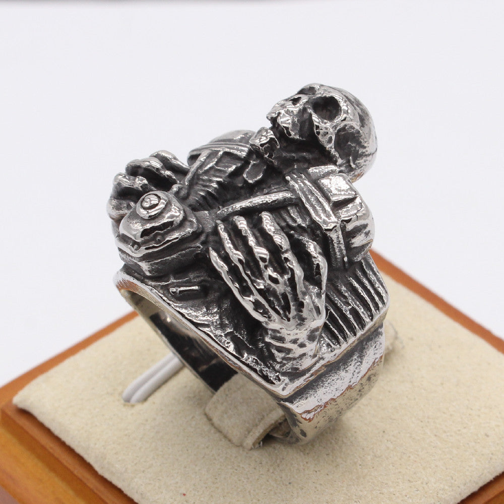 Halloween Motorcycle Skull Titanium Steel Ring for Men