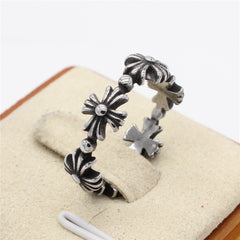 Cross Flower Round Bead Titanium Steel Ring for Men