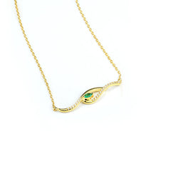 Geometric Wave with Green Marquise Zircon Silver Necklace for Women