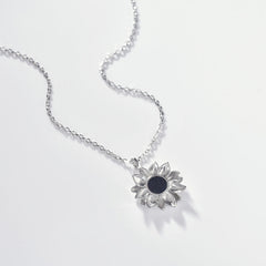 Blue Sandstone Sunflower Pendant Silver Necklace for Women