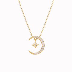 (Two Colours) White Zircon Moon Star Pendants Collarbone Necklace for Women