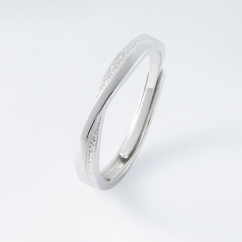 X Cross Stripe Pleated Texture Silver Couple Ring