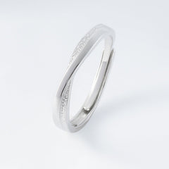 X Cross Stripe Pleated Texture Silver Couple Ring