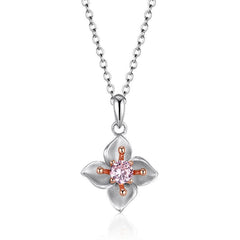 Plum Blossom with Pink Zircon Silver Necklace for Women