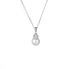 (Two Colours) White Zircon Natural Pearl Pendants Silver Collarbone Necklace for Women