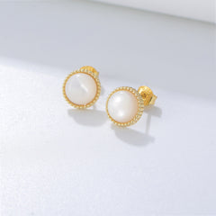 Vintage Round Mother of Pearl Silver Studs Earrings for Women