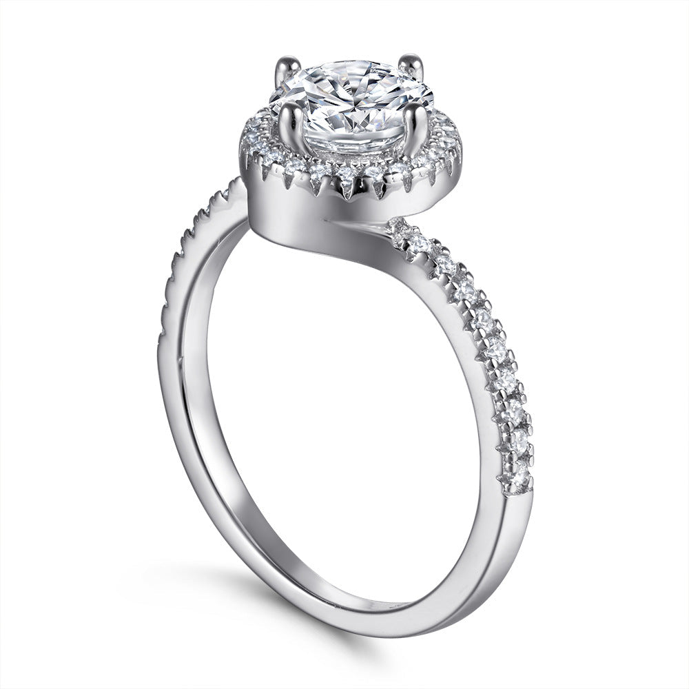 Round Zircon Soleste Halo Embrace Silver Ring