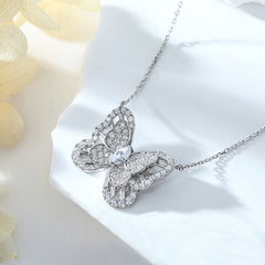 Zircon Hollow Butterfly Pendant Silver Necklace for Women