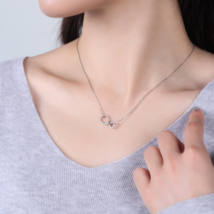 Hollow Zircon Bowknot Silver Necklace