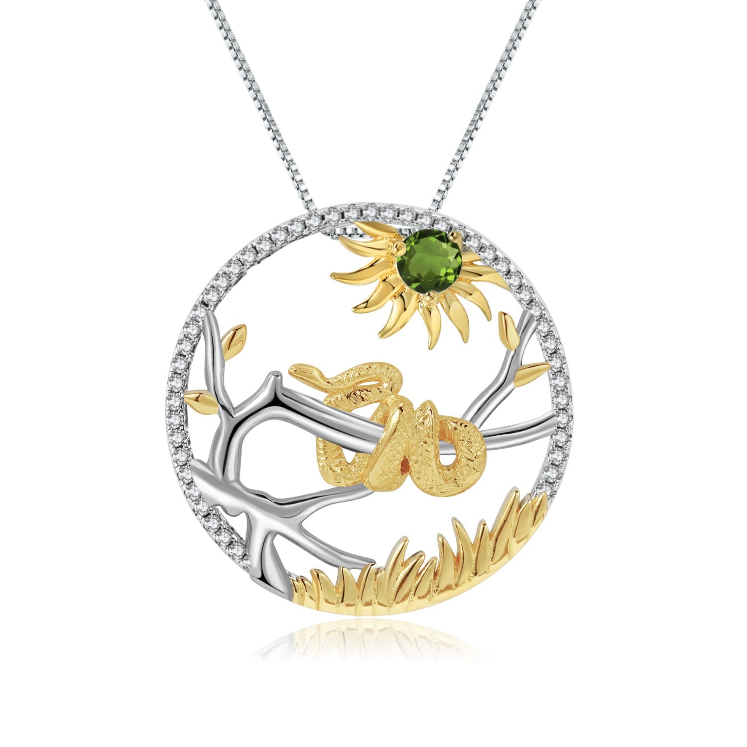 Chinese Style Element Design Zodiac Series Snake Natural Gemstone Pendant Silver Necklace for Women