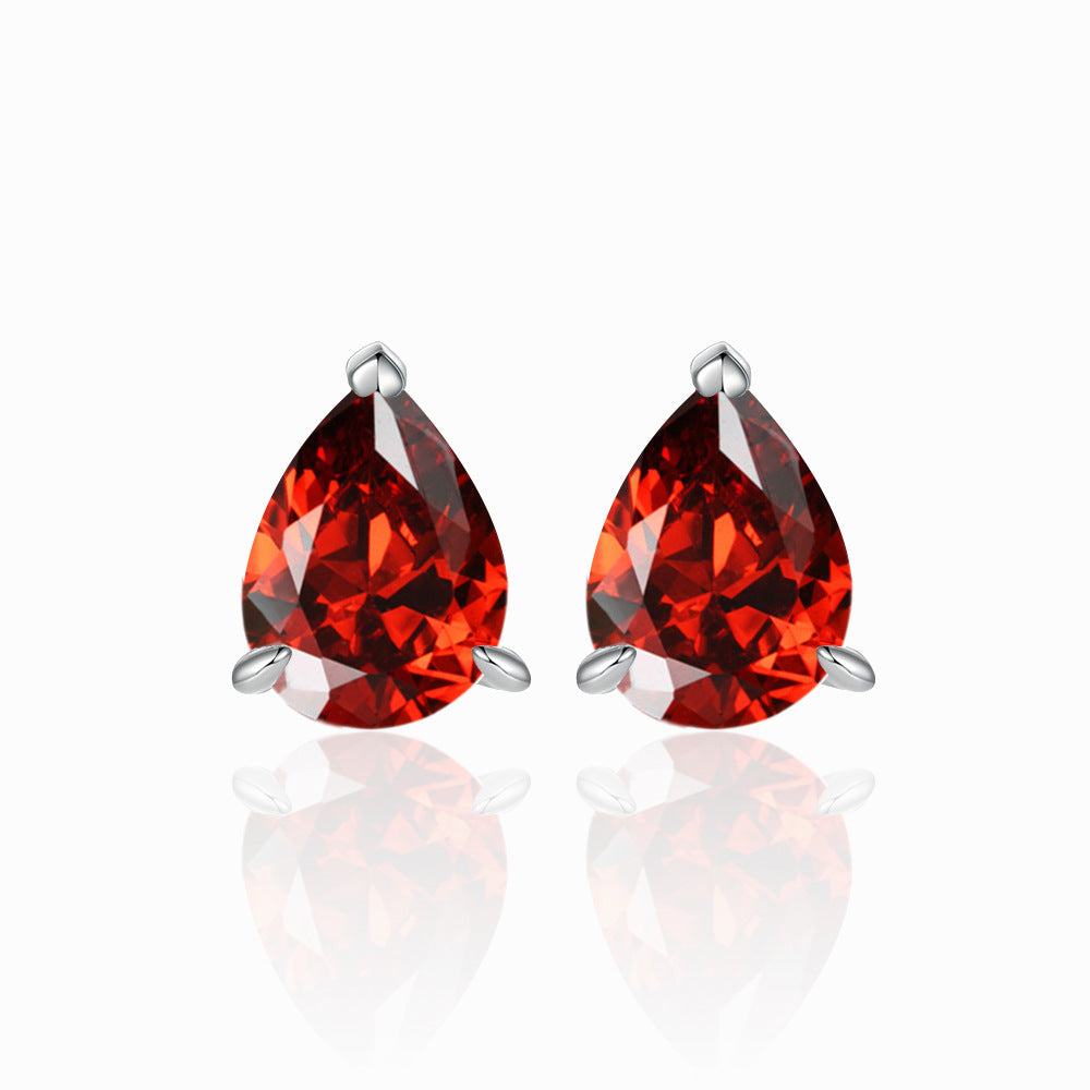 Three Prongs Pear Drop Zircon Silver Studs Earrings for Women