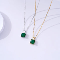 Square Emerald Green Zircon Silver Necklace