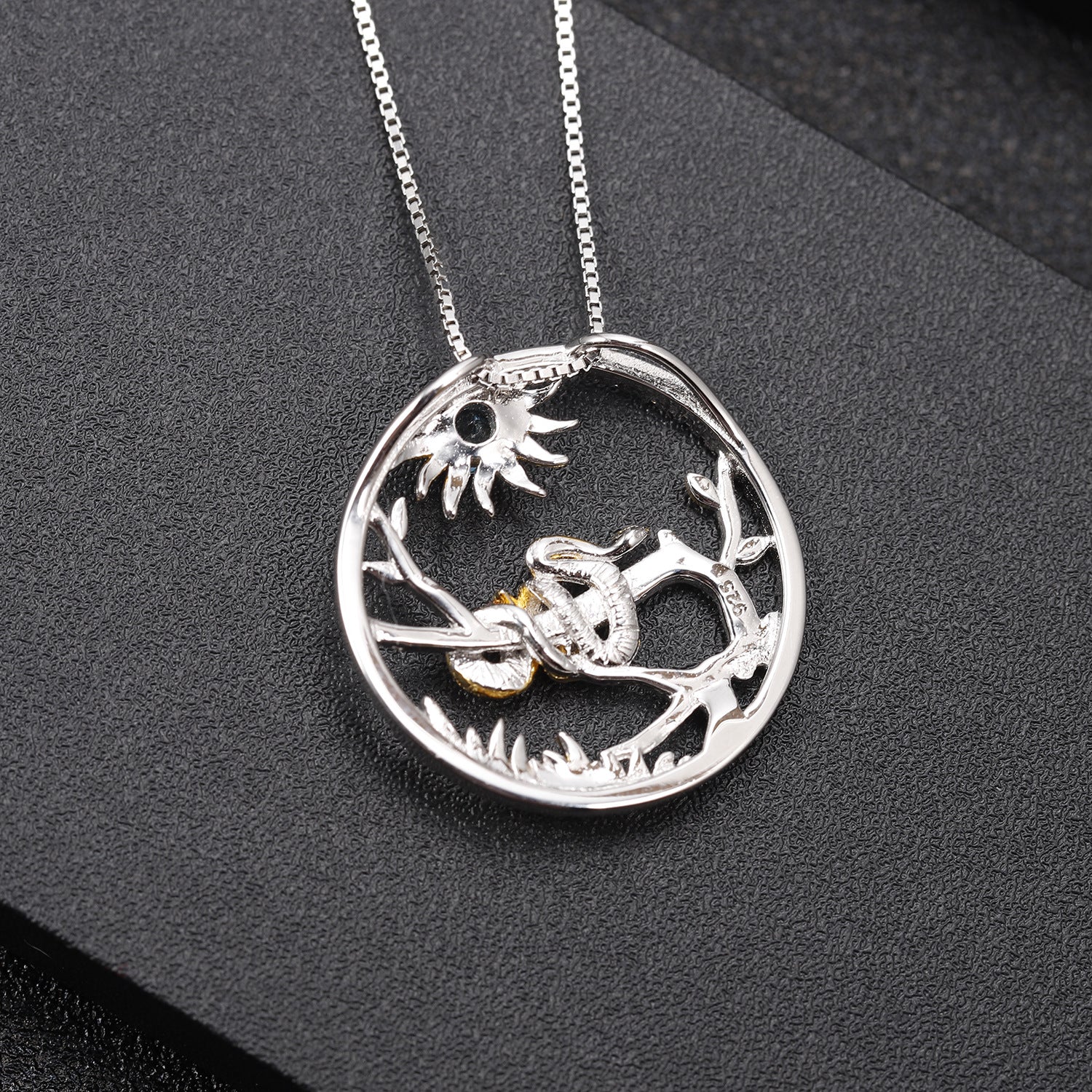 Chinese Style Element Design Zodiac Series Snake Natural Gemstone Pendant Silver Necklace for Women