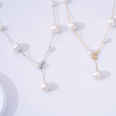 Beading Pearl Tassel Silver Necklace