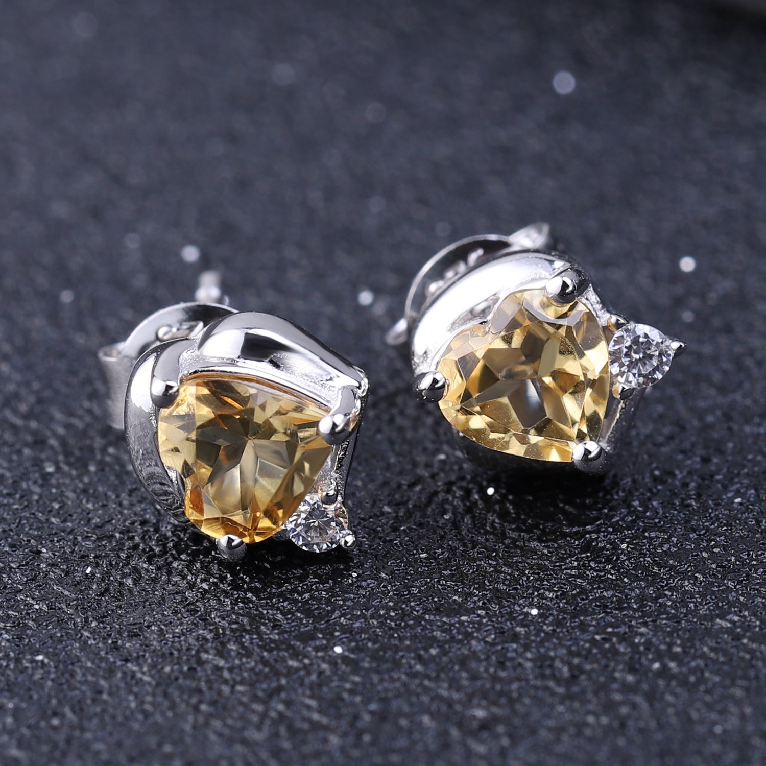 Natural Crystal Heart-shaped Silver Studs Earrings for Women