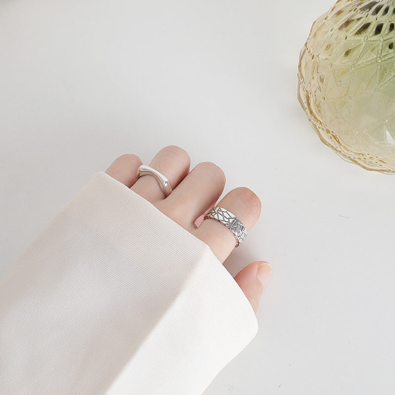 Geometric Concave Polished Opening Sterling Silver Ring
