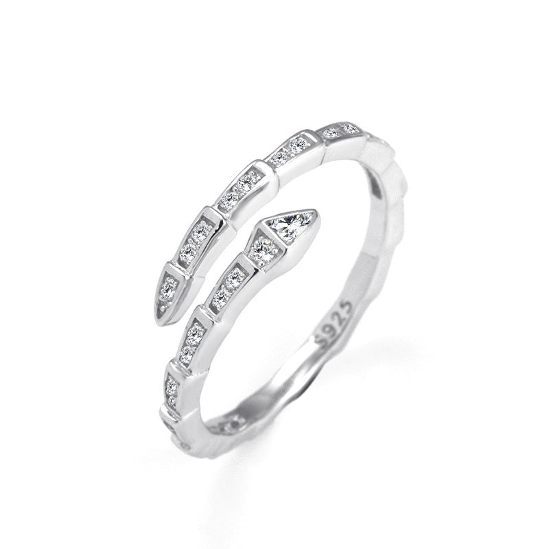 Slim Snake Bone Zircon Opening Sterling Silver Ring