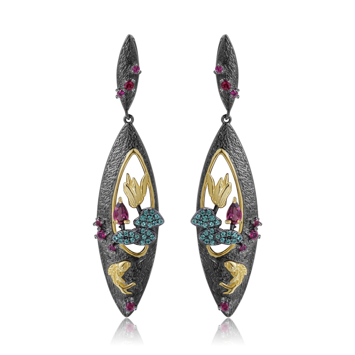 Premium Natural Rose Pomegranate Silver Drop Earrings for Women