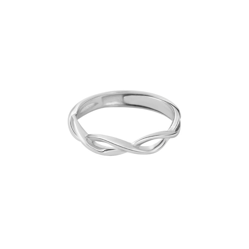 Interwoven Line Design Silver Couple Ring