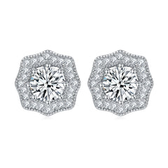 Sumptuous Round Zircon Soleste Halo Silver Studs Earrings for Women