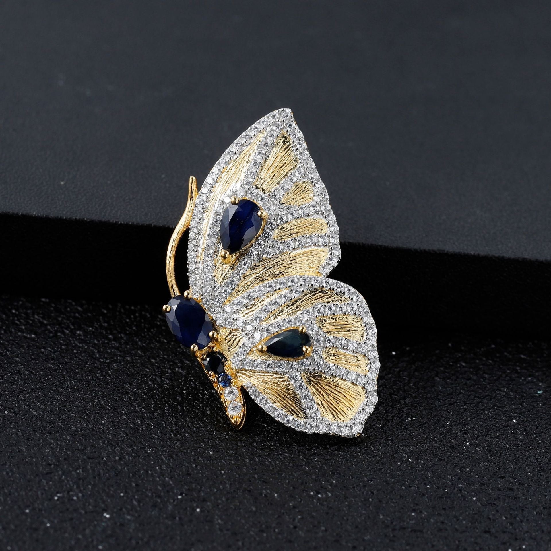 Brooch Pendant Dual-use Inlaid Natural Gemstone Flying Butterfly Pendant Silver Necklace for Women