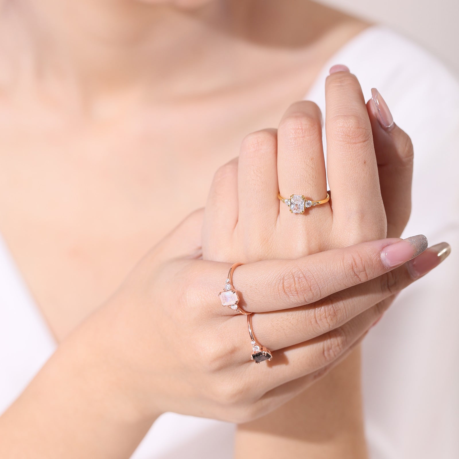 Radiant Cut Natural Moonstone Silver Ring