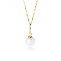 Pearl with Zircon Pendant Sterling Silver Necklace for Women