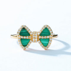 Zircon Malachite Bowknot Sterling Silver Ring