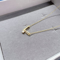 Gold Colour Letter V Pendants 925 Silver Collarbone Necklace for Women