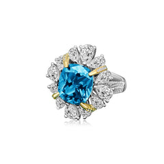 Petals Halo Square Blue Zircon Ring