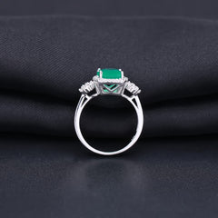 Soleste Halo Radiant Cut Natural Green Agate Silver Ring