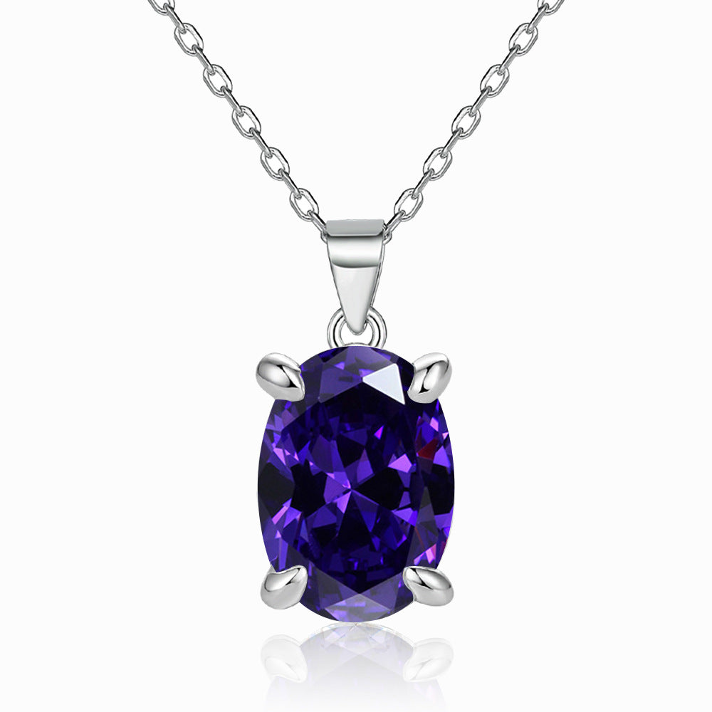 Oval Zircon Pendant Silver Necklace for women