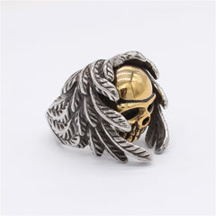 Halloween Fallen Angel Skull Head Titanium Steel Ring for Men