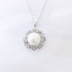 Zircon Garland with Natural Pearl Pendant Silver Necklace for Women