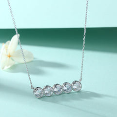 Single Row Round Zircon Pendant Silver Necklace for Women