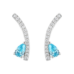 Sea Blue Pear Shape Zircon Arc Shape Sterling Silver Stud Earrings
