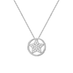 Zircon Star Circle Pendant Silver Necklace for Women