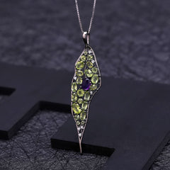 Italian Craft Design Natural Style Jewelry Colourful Gemstone Leaf Pendant Silver Necklace for Women